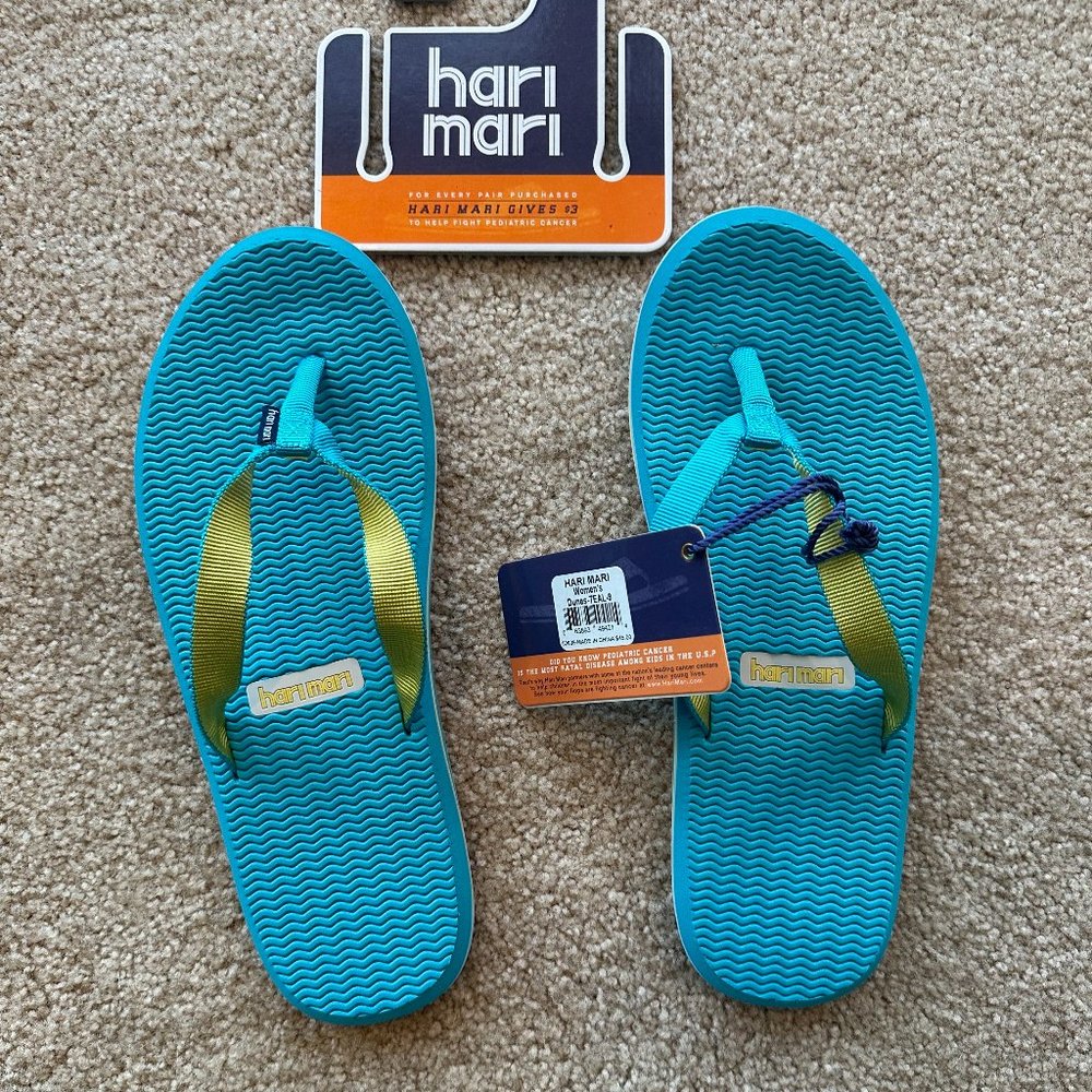 Hari Mari Dunes Teal Flip Flops Comfortable No Slip Arch Support Size 9
